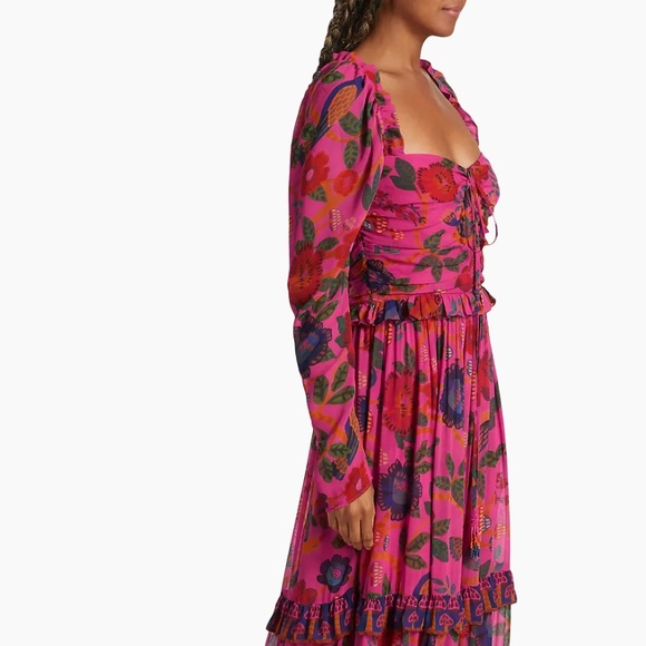 NWT Farm Rio Farm Rio's Sweet Forest  pink tier halter mushroom maxi dress - Picture 10 of 17